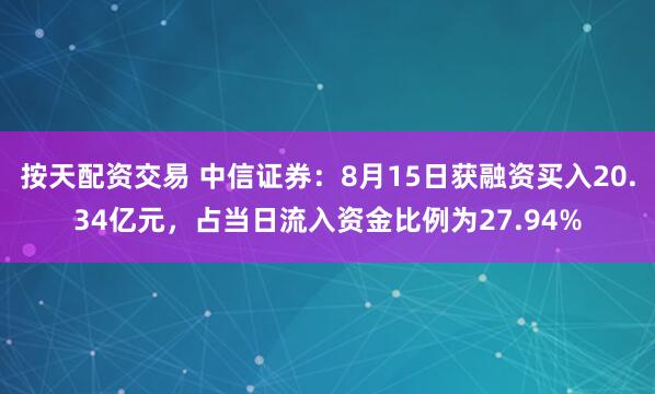 按天配资交易 中信证券：8月15日获融资买入20.34亿元，占当日流入资金比例为27.94%